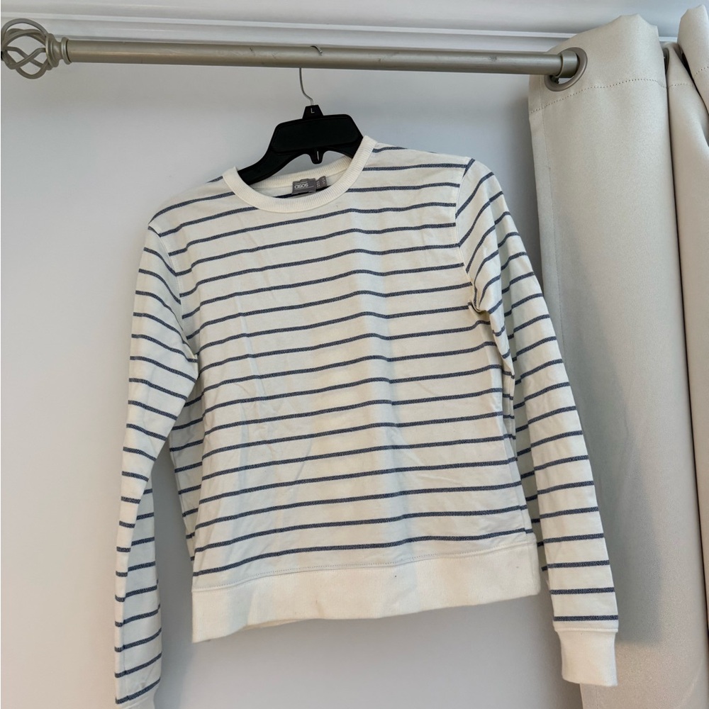 ASOS White and Navy Striped Long Sleeve Top